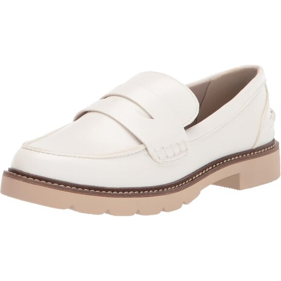 Anne Klein Womens White Rubber Low Chunky Heel Rounded Toe Emmylou Loafer Flat - Picture 1 of 9